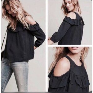 Anthropologie Maeve Mavra Cold Shoulder Ruffle Top Size 0P Black